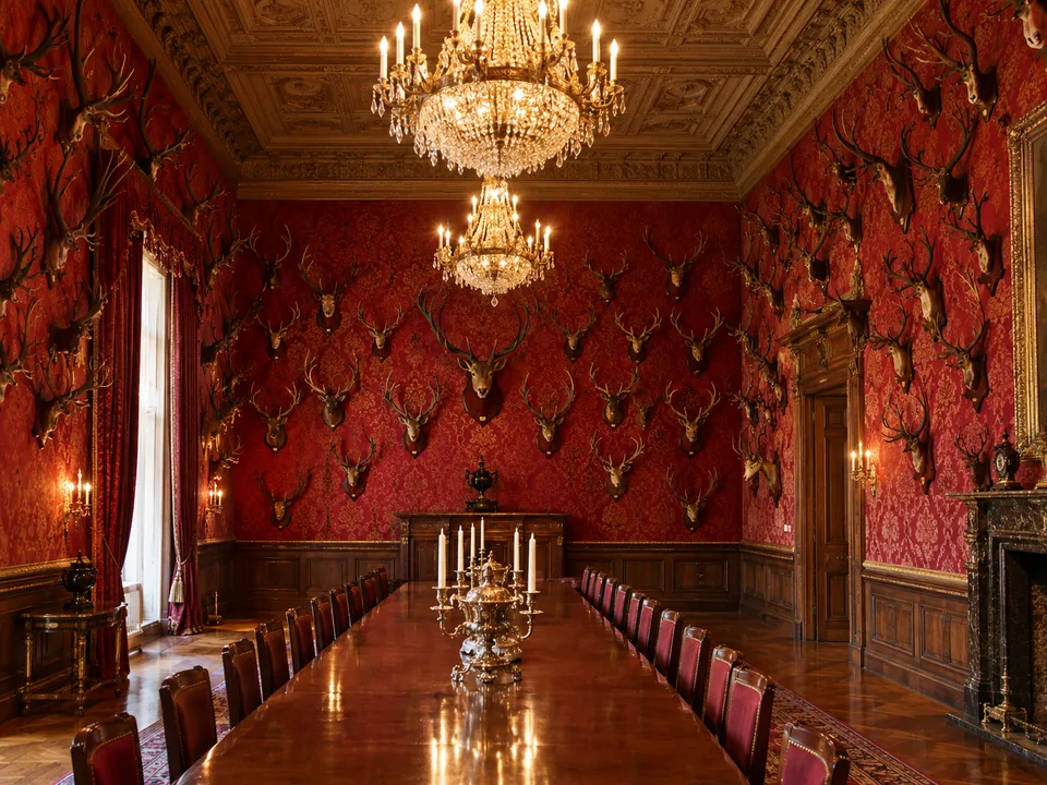 Antler trophies in the dining room at Schloss Moritzburg